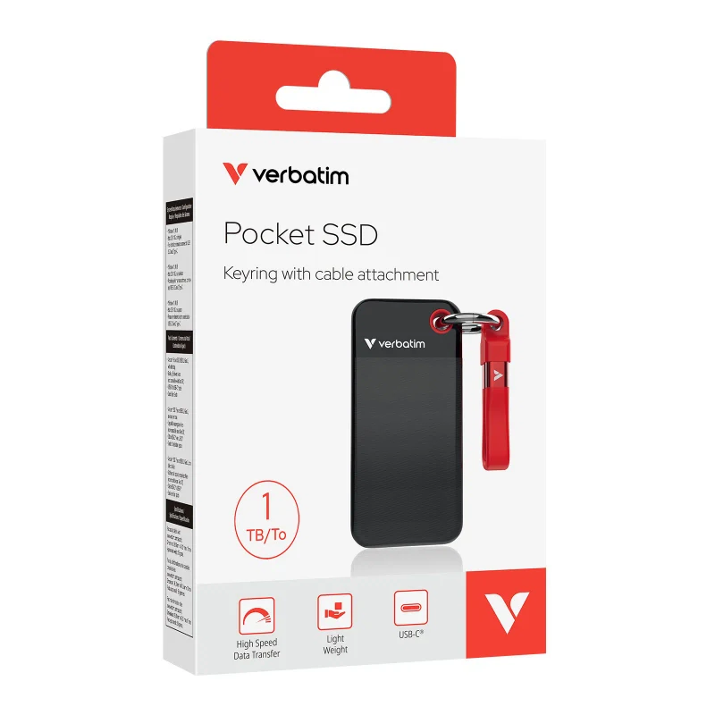 SSD portabil extern Verbatim Pocket, 1TB, Black/Red 3