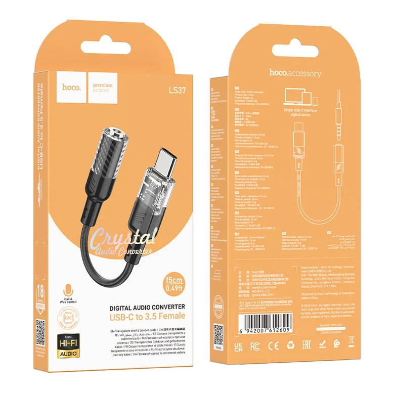 Adaptor Hoco LS37 Spirit, USB-C to 3.5 mm, Gri 5