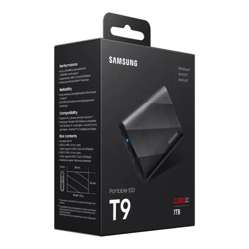 Внешний портативный SSD накопитель Samsung T9, 1 ТБ, Black