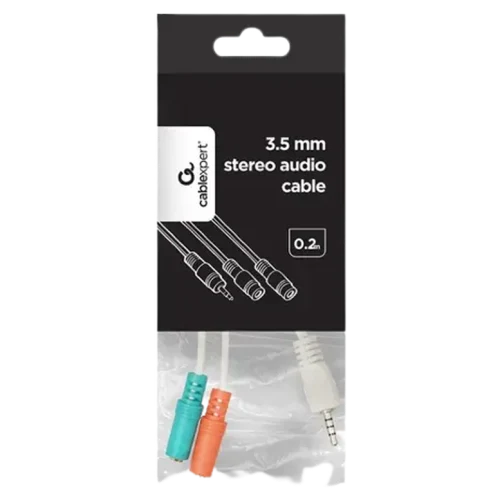 CCA-417W 3.5 mm 4-pin plug to 3.5 mm stereo + microphone sockets adapter cable, 20cm, White