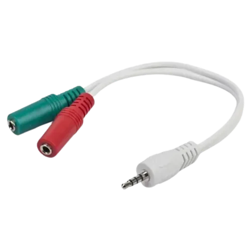 CCA-417W 3.5 mm 4-pin plug to 3.5 mm stereo + microphone sockets adapter cable, 20cm, White