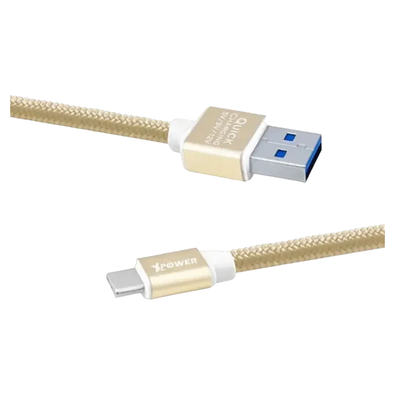 Кабель Xpower Type-C Cable, Nylon, USB-A to USB-C, 1 м, Золотой 2