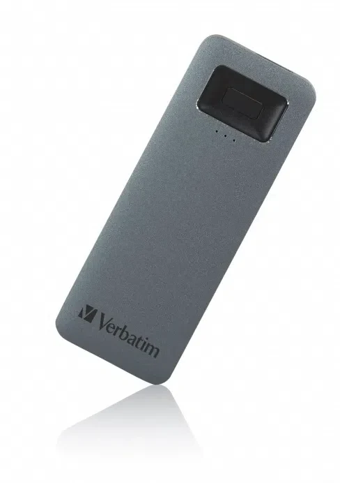 M.2 External SSD 512GB  Verbatim USB-C Executive Fingerprint Secure, Sequential Read/Write: up to 324/358 MB/s, Windows®, Mac, USB-C adapter included, Light, Portable, Durable, Ultra-compact aluminum housing