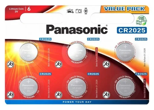 Дисковые батарейки Panasonic CR-2025EL, CR2025, 6шт.