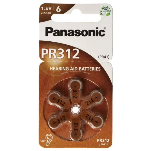 Дисковые батарейки Panasonic PR-312, PR312 (PR41), 170мА·ч, 6шт.