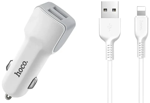 Автомобильная зарядка Hoco Z23 Grand Style Lightning White