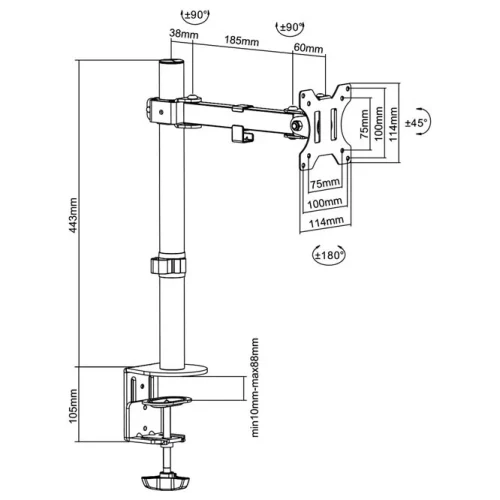 Table/desk stand for monitor Brateck LDT12-C011, 13"-27", max.7kg, VESA: 75x75, 100x100