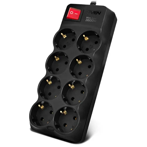 Surge Protector 8 Sockets, 3.0m, Sven "SF-08-16", Black, flame-retardant material