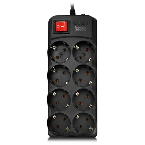 Surge Protector 8 Sockets, 3.0m, Sven "SF-08-16", Black, flame-retardant material