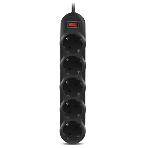 Surge Protector 5 Sockets, 1.8m, Sven "SF-05L", Black, retail box, flame-retardant material