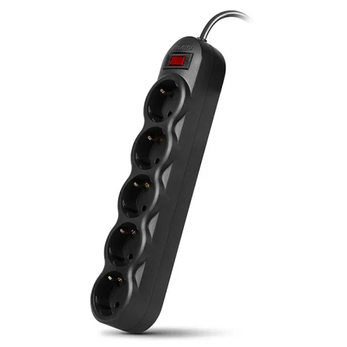 Surge Protector 5 Sockets, 1.8m, Sven "SF-05L", Black, retail box, flame-retardant material