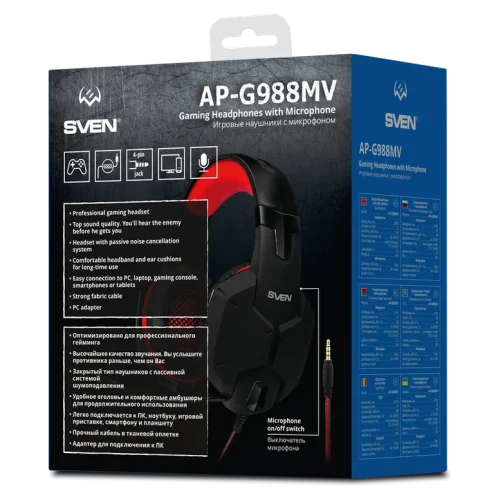 Căști SVEN AP-G988MV, Cu fir, Negru