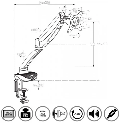 Кронштейн для монитора Reflecta Flexo DeskPro 27-1010L
