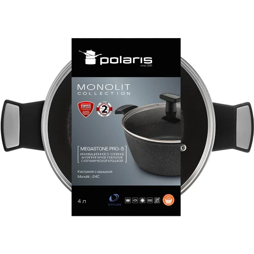 Кастрюля Polaris Monolit-24C, 4л, 24см, Чёрный