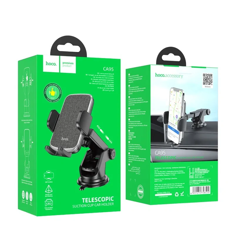 HOCO CA95 Polaris push-type telescopic suction cup car holder Black 8