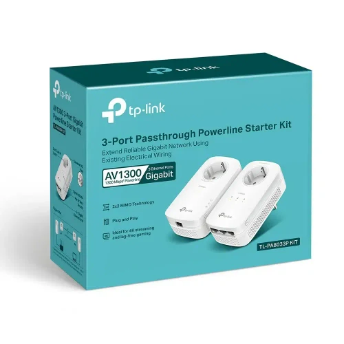 Powerline Adapter TP-Link, TL-PA8033P KIT V3.0, AV1300, 2x2MIMO, 3xGbit Port, Passthrough