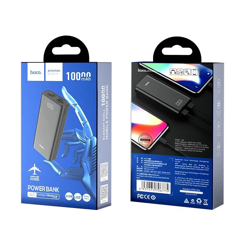 HOCO J45 Elegant shell mobile power bank(10000mAh) Black 7