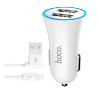 HOCO UC204 and Cable Set Car Charger + Cable for Apple White