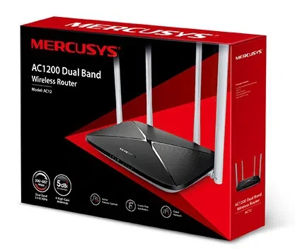 MERCUSYS AC12  AC1200 Dual Band Wireless Router, 867Mbps at 5Ghz + 300Mbps at 2.4Ghz, 802.11ac/a/b/g/n, 1 WAN + 4 LAN, 4 external antennas
