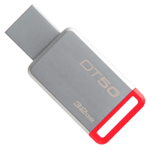 32GB USB Flash Drive Kingston DataTraveler 50 (USB 3.1, Metal, Unibody), Silver Red