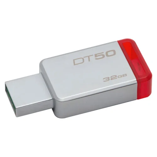 32GB USB Flash Drive Kingston DataTraveler 50 (USB 3.1, Metal, Unibody), Silver Red