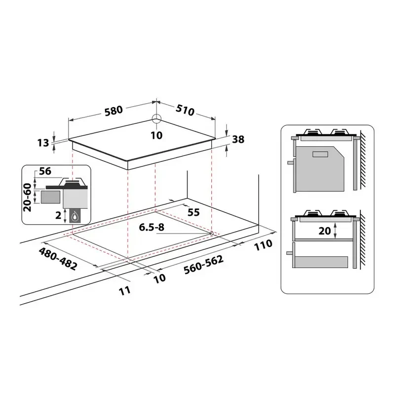 Газовая варочная панель Whirlpool TKRL 661 NB, Black 7