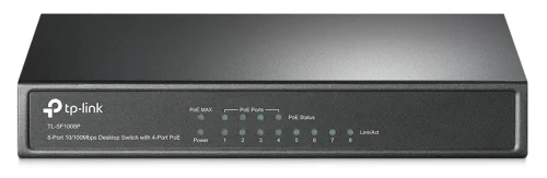 TP-LINK TL-SF1008P, 8-port 10/100M PoE Switch, 8 10/100M RJ45 ports including 4 PoE ports, steel case