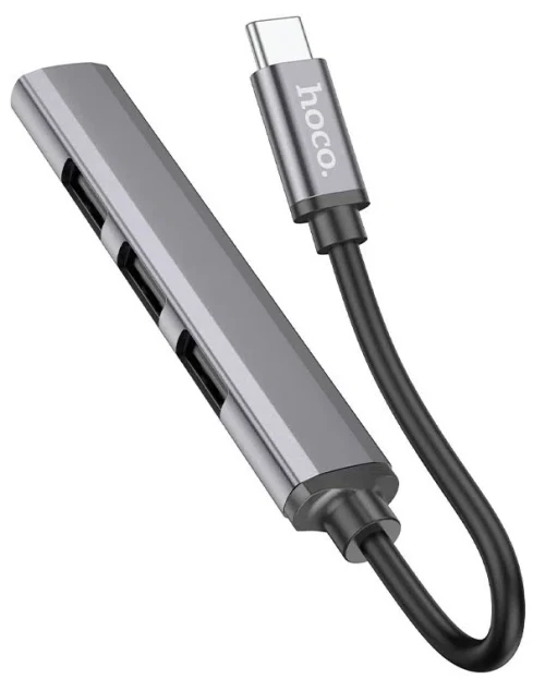 Разветвитель Hoco HB26 4in1 Type-C to 4x USB, Metal Grey