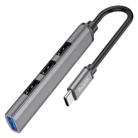 HOCO HB26 4 in 1 adapter(Type-C to USB3.0+USB2.0*3) Metal Gray