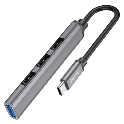 Разветвитель Hoco HB26 4in1 Type-C to 4x USB, Metal Grey