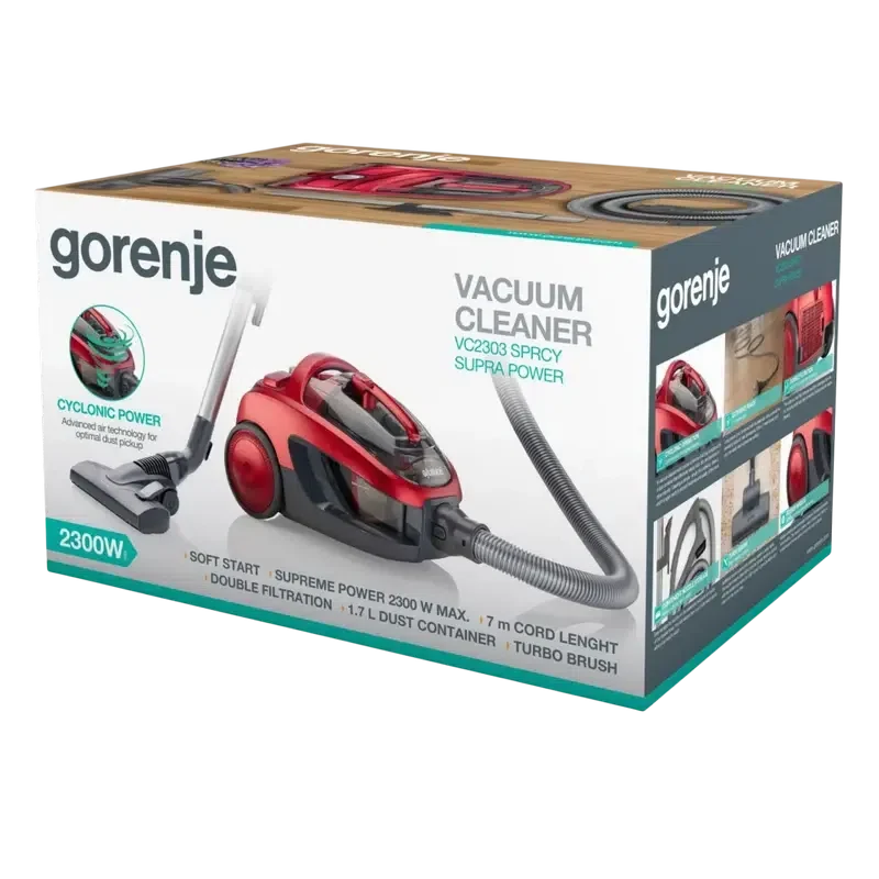 Вертикальный Пылесос Gorenje VC2303SPRCY, Красный 8