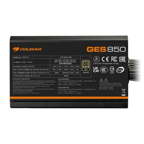 Sursă de alimentare Cougar Power GES 850 ATX, Negru