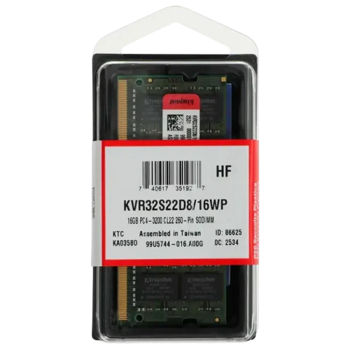 Оперативная память Kingston DDR4 SDRAM, 3200 МГц, 16ГБ, KVR32S22D8/16WP