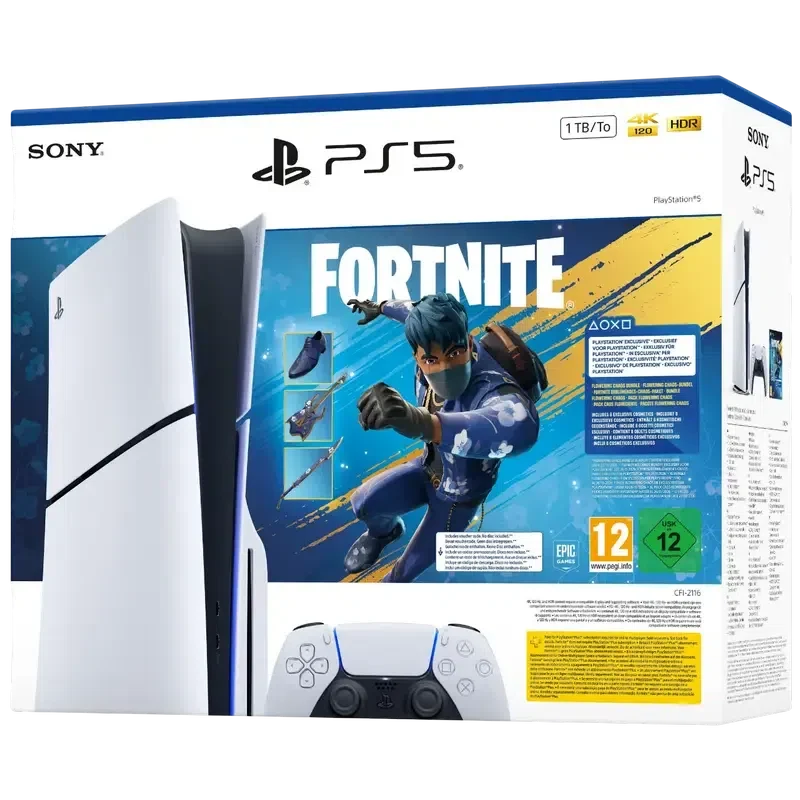 Consolă pentru jocuri Sony PlayStation 5 Slim Disc Edition+Fortnite Flowering Chaos, Alb 11