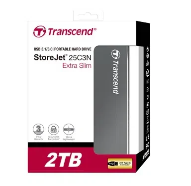 2.5" External HDD 2.0TB (USB3.0) Transcend StoreJet 25С3, Silver, Alum.casing, Crafted w.aluminum anodizing and CNC milling technology, Exclusive Transcend Elite, Software compatible Mac OS X