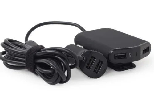 USB Car Charger - EnerGenie EG-4U-CAR-01, 4x USB ports, Input 12/24V DC, Output: up to 2.4 A, charge up to 4 devices simultaneously, 2 ports for the front and 2 ports for backseat passengers, turns, 1.8m cable, Black