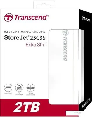 2.5" External HDD 2.0TB (USB3.0/Type-C) Transcend StoreJet 25С3S, Silver, Alum.casing, Crafted w.aluminum anodizing and CNC milling technology, Exclusive Transcend Elite, Software compatible Mac OS X