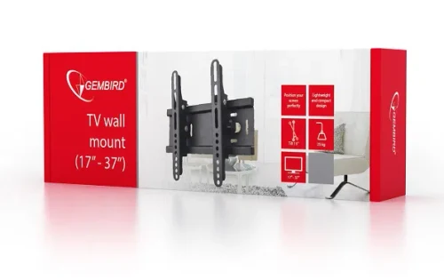 TV-Wall Mount for 17-37"- Gembird "WM-37T-01", Tilt, max. 25 kg, Tilting angle 15°, Distance TV to Wall: 50 mm, max. VESA 200 x 200, Black