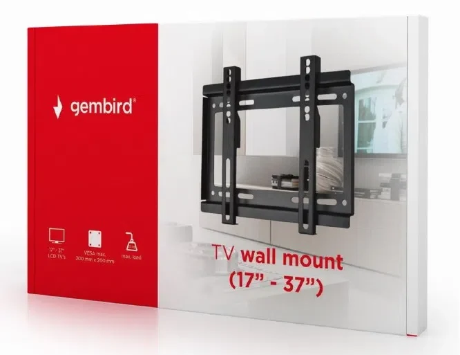 TV-Wall Mount for 17-37"- Gembird "WM-37F-01", Fixed, max. 25 kg, Distance TV to Wall: 24 mm, max. VESA 200 x 200, Black 2