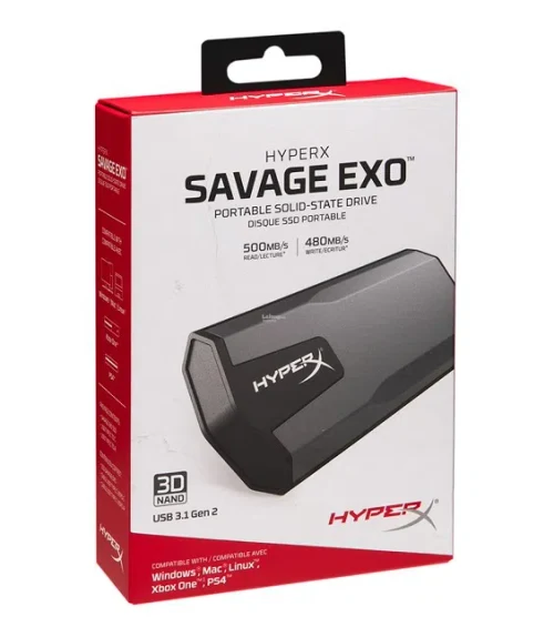 M.2 External SSD 480GB  Kingston HyperX SAVAGE EXO, Sequential Read/Write: up to 500/480 MB/s, Includes USB-C to A / USB-C to C cables (USB 3.1 Gen 2 /Type C), Windows®, Mac, PS4 and Xbox One compatible, Light, portable and compact, 3D TLC