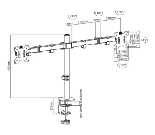 Кронштейн для монитора Brateck LDT12-C024N, Черный