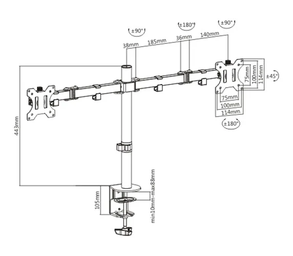 Suport pentru monitor Brateck LDT12-C024N, Negru 2
