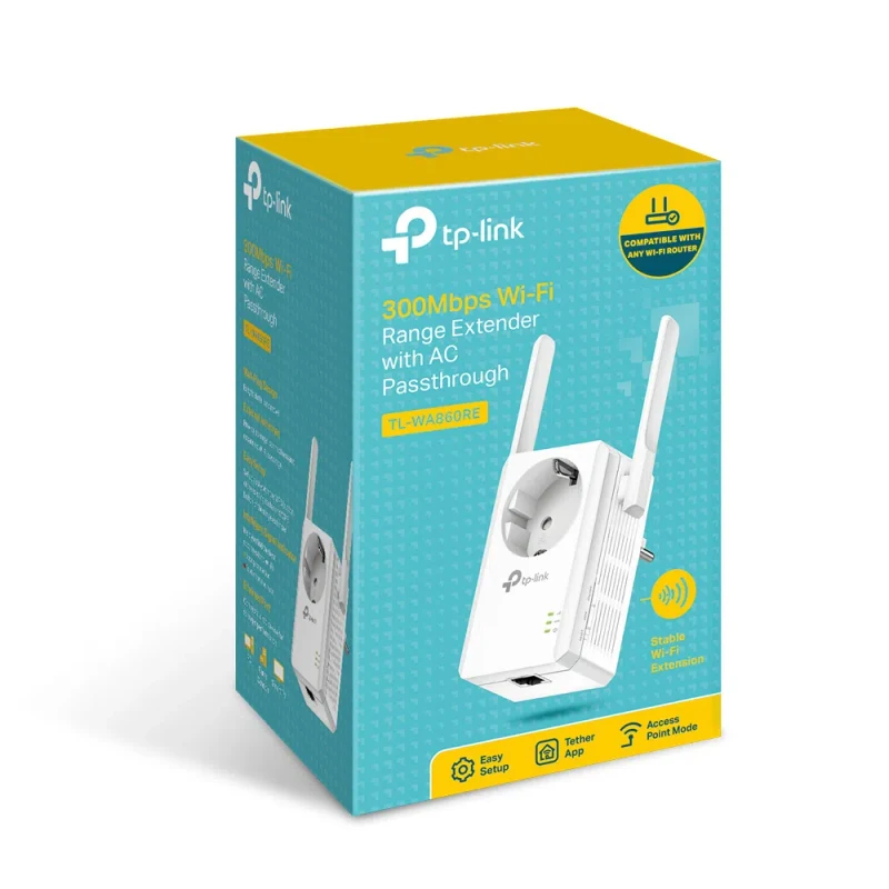 TP-LINK TL-WA860RE N300 Wireless Range Extender with AC Passthrough, 300Mbps 2.4GHz, 802.11n/g/b, Ranger Extender mode, 1 Lan Port, WPS, 2 external antennas 4