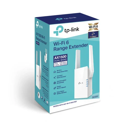TP-LINK RE505X Wi-Fi 6 Wall Plugged Range Extender, Atheros, 1200Mbps on 5GHz + 300Mbps on 2.4GHz, 802.11ax/ac/n/g/b, 1 Gigabit Lan Port, Ranger Extender mode, Access Control, WPS, 2 external antennas