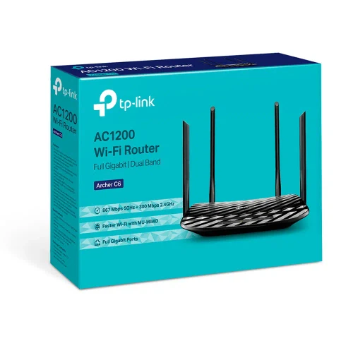 TP-LINK Archer C6 AC1200 Dual Band Wireless Gigabit Router, Atheros, 867Mbps at 5Ghz + 300Mbps at 2.4Ghz, 802.11ac/a/b/g/n, MU-MIMO, 1 Gigabit WAN + 4 Gigabit LAN, Wireless On/Off and WPS button, 4 external antennas + 1 internal antenna