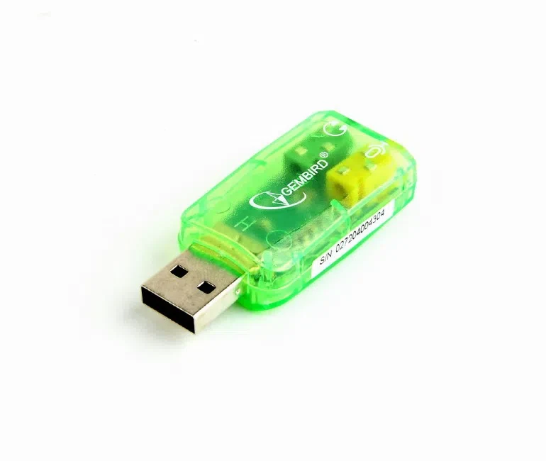 Gembird SC-USB-01 "Virtus" USB Sound Card, connectors: USB A-type male, 3.5mm stereo headphone jack, 3.5mm microphone input jack, 3.5 mm line-in jack 2