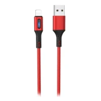 HOCO U79 Admirable smart power off charging data cable for Lightning Red