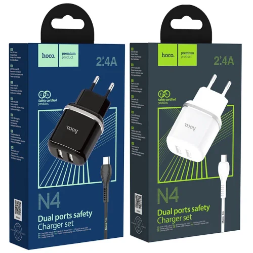 HOCO N4 Aspiring dual port charger set for Micro White