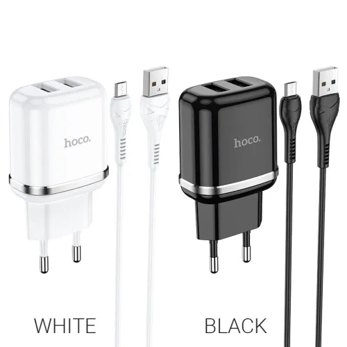 HOCO N4 Aspiring dual port charger set for Micro White