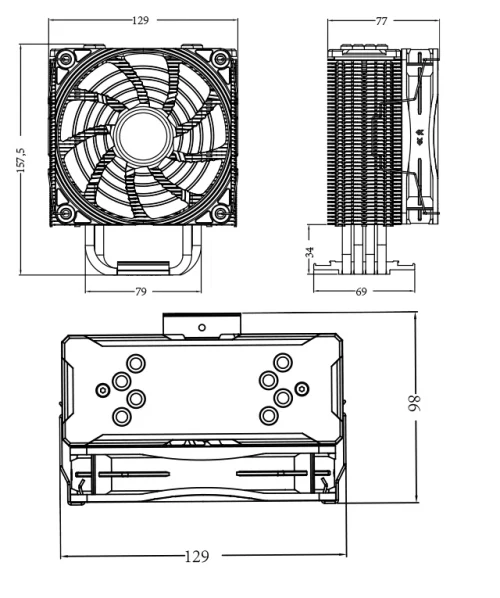 AC Deepcool "GAMMAXX GTE V2" (<27.8dBA, 500-1650RPM, 65.5CFM, 120mm, RGB, 130W, 650g.)